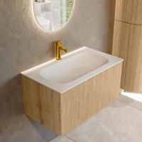 Badmeubel Mondiaz Kurve | 80 cm | Meubelkleur Oak | Wastafelkleur Talc | Midden spoelbak | 1 kraangat