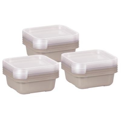 Vershoudbakjes/lunchboxen - set van 12x st - 900 ml - taupe/transparant- L16 x B16 x H9 cm