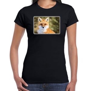 Dieren t-shirt met vossen foto zwart voor dames