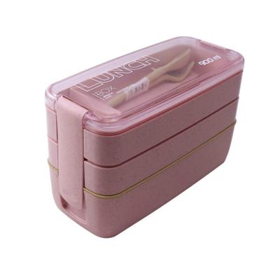 900ml 3 lagen Bento box lunch box voedsel container tarwe stro materiaal microwavable servies Lunchbox (roze)