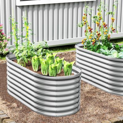 Metalen Ovaal Verhoogd bed met Open Bodem Plantenbak Koud Frame Metalen Bloembed van Golfplaat Zilver