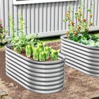 Metalen Ovaal Verhoogd bed met Open Bodem Plantenbak Koud Frame Metalen Bloembed van Golfplaat Zilver Metalen Ovaal Verhoogd bed met Open Bodem Plantenbak Koud Frame Metalen Bloembed van Golfplaat Zilver