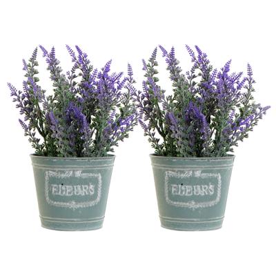 Items Kunstplant/bloem Lavendel - 2x - in bloempot - paarse bloemen - 14 x 27 cm
