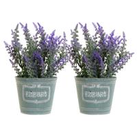 Items Kunstplant/bloem Lavendel - 2x - in bloempot - paarse bloemen - 14 x 27 cm