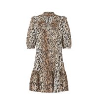 Eksept by Shoeby jurk North met dierenprint en ruches bruin/beige/zwart - thumbnail