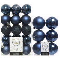 Decoris kerstballen 46x stuks donkerblauw 6 en 8 cm kunststof - thumbnail