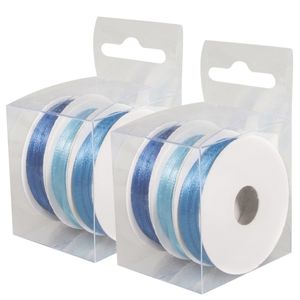 6x Rollen hobby/decoratie kleurenmix blauw satijnen sierlint 3 mm x 6 meter