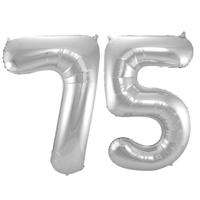 Folat Verjaardag Leeftijd folieballonnen - 75 jaar - zilver - 86 cm - cijferballon groot