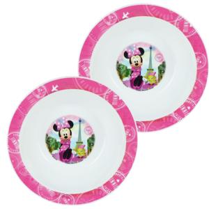 Disney Minnie Mouse bordje - 2x - diep - D16 cm -kunststof - ontbijtbord -kinder/peuter bordje