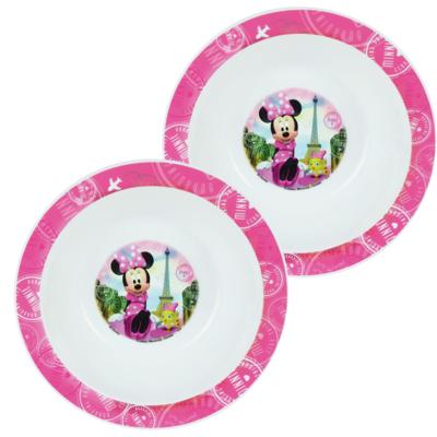Disney Minnie Mouse bordje - 2x - diep - D16 cm -kunststof - ontbijtbord -kinder/peuter bordje