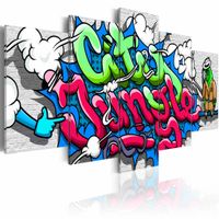 Schilderij - Graffiti: city jungle II ,  multikleur , 5 luik
