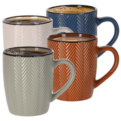 Siaki koffiemok/theemok Fishbone - 4x stuks - met oor - 370 ml - keramiek Siaki koffiemok/theemok Fishbone - 4x stuks - met oor - 370 ml - keramiek