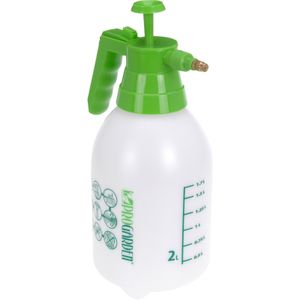 Drukspuit / plantenspuit met hand pomp wit/groen 2 liter