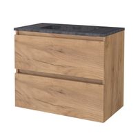 Badmeubelset Aquasplash Salt 80x46 cm Greeploos 2 Lades Met Wastafel Hardsteen Whisky Oak Aquasplash