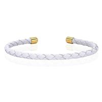 LGT JWLS Smalle Dames Armband van Wit Leer met Goudkleurige Dopjes