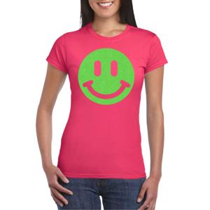 Verkleed T-shirt voor dames - Smile Emoticon - roze - carnaval/foute party - feestkleding