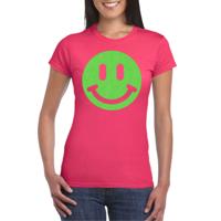 Verkleed T-shirt voor dames - Smile Emoticon - roze - carnaval/foute party - feestkleding - thumbnail