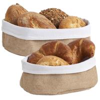 Zeller brood serveer mandjes - 2x stuks - jute stof - 22 x 15 cm en 26 x 18 cm - ontbijt serveren
