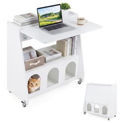 Schrijftafels Computertafels met Opklapbaar Blad Bureaus met Opbergrekken en Vakken Opklapbare Schrijftafels-Wit