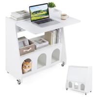 Schrijftafels Computertafels met Opklapbaar Blad Bureaus met Opbergrekken en Vakken Opklapbare Schrijftafels-Wit