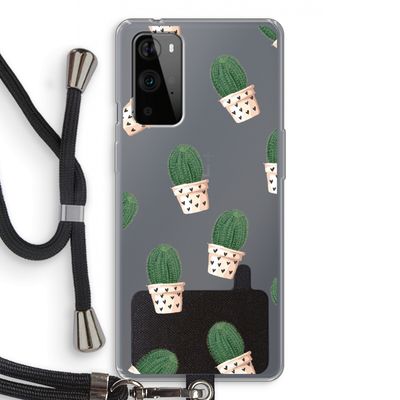 Cactusprint roze: OnePlus 9 Pro Transparant Hoesje met koord