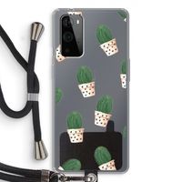 Cactusprint roze: OnePlus 9 Pro Transparant Hoesje met koord