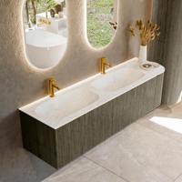 Badmeubel Mondiaz Kurve-Dlux | 165 cm cm | Meubelkleur Shadow | Wastafelkleur Opalo | Solid surface | Dubbel / Links spoelbak | 2 kraangaten