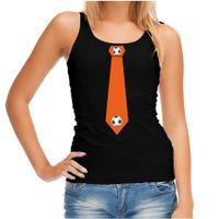 Zwarte tanktop oranje voetbal stropdas Holland / Nederland supporter voor dames - thumbnail