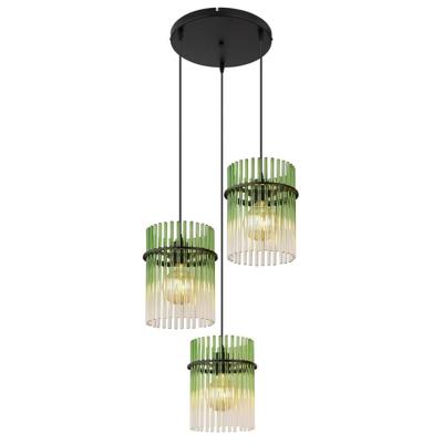 Globo Zwarte hanglampGorley met groen glas Ø 47cm - 15698-3HRG