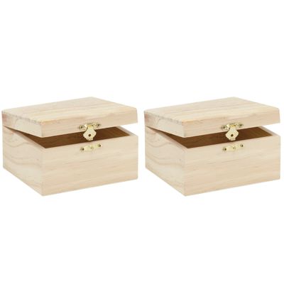 4x stuks klein houten kistje rechthoek 12.5 x 11.5 x 7.5 cm