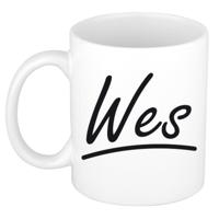 Wes Naam koffiemok - beker - met sierlijke letters - wit - 300 ml - Cadeau - Heren