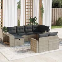 10-delige Loungeset met kussens poly rattan lichtgrijs
