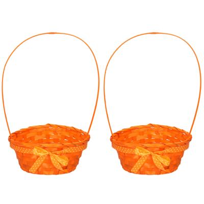 Rieten mandje met hengsel - 2x stuks - oranje - 21 x 39 cm - Opbergen - Paaseieren mandje