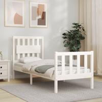 Bedframe met hoofdbord massief hout wit