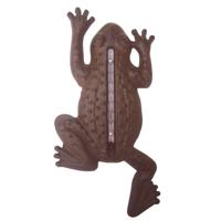 Buiten thermometer - gietijzer - kikker vorm - bruin - 24 cm - tuindecoratie - Buitenthermometers