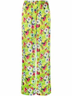 MSGM pantalon palazzo à fleurs - Vert