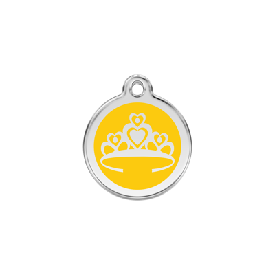 Crown Yellow roestvrijstalen hondenpenning small/klein dia. 2 cm - Reddingo