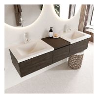 Mondiaz Bukla 160cm badmeubel met module 40 dark brown 3 lades met wastafel dubbel 2 kraangaten kleur talc