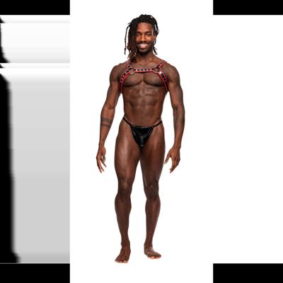 Male Power Leo - Imitatie Leren Harnas - One Size - Zwart/Rood