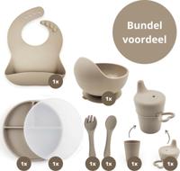 Ik Ben Zo Mooi 8-delige Siliconen Kinderservies set met Bord, Deksel en Kom met Zuignap - Doeskin zand Ik Ben Zo Mooi 8-delige Siliconen Kinderservies set met Bord, Deksel en Kom met Zuignap - Doeskin zand