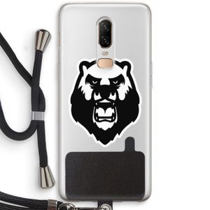 Angry Bear (white): OnePlus 6 Transparant Hoesje met koord