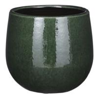 Mica Decorations Plantenpot - keramiek - groen glans - D14/H12 cm   - - thumbnail