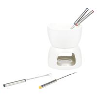 HI Fondue set - wit - porselein - Dia 12 cm - 4 fondue vorken - voor chocolade/kaas