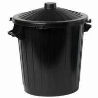 Afvalemmer/afvalbak zwart met deksel 80 liter - Prullenbakken - thumbnail