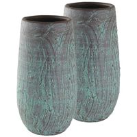 Set van 2x stuks hoge bloempotten/plantenpotten vaas van keramiek antiek brons D17 en H37 cm - Vazen - thumbnail