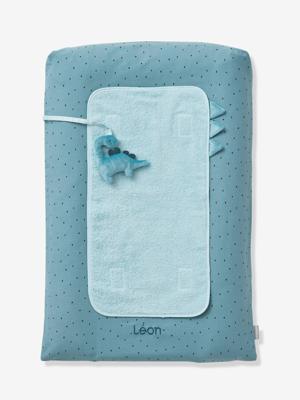 Personaliseerbaar verschoonkussen KLEINE DINO blauw
