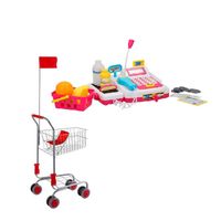 Complete supermarkt speelset kassa met winkelwagen en boodschappen - thumbnail