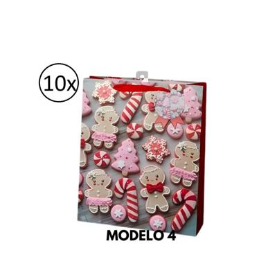 Kerst cadeau tasje - 5x - 32 cm - peperkoek mannetje en vrouwtje - inpakken - kerstcadeaus