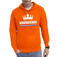 Oranje Koningsdag met een kroon hoodie heren - thumbnail