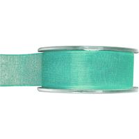 1x Hobby/decoratie mintgroene organza sierlinten 2,5 cm/25 mm x 20 meter - thumbnail